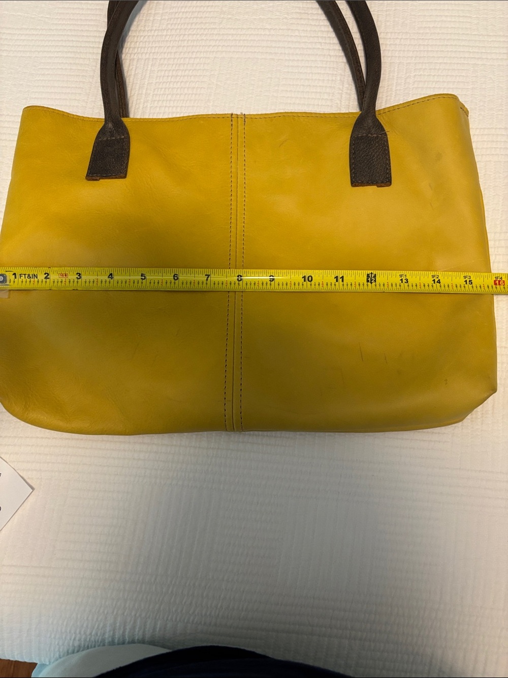 Mustard Yellow Leather Tote with Dark Brown Handles